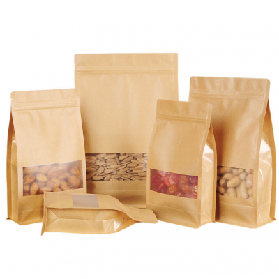 Custom Food Packaging Doypack Kraft Paper Stand Up Pouches with Window